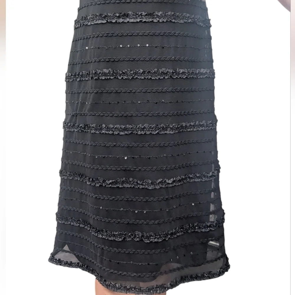 Vintage Tadashi Beaded Cocktail Dress Black Metallic Midi 90s Sz 10 - Picture 8 of 10